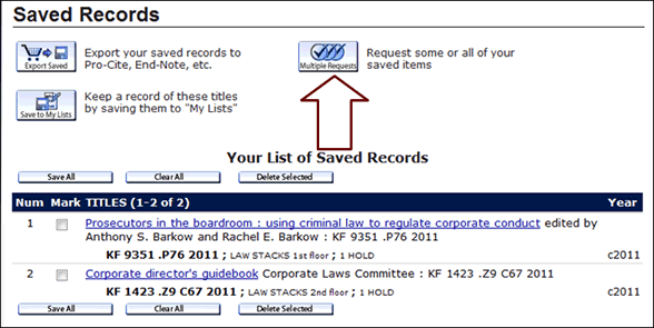 Saved records screen